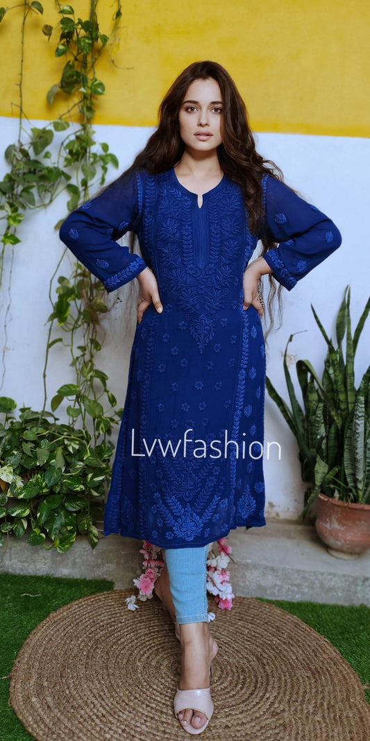 IZRA Premium Georgette Luxurious Look Long Chikankari Kurta