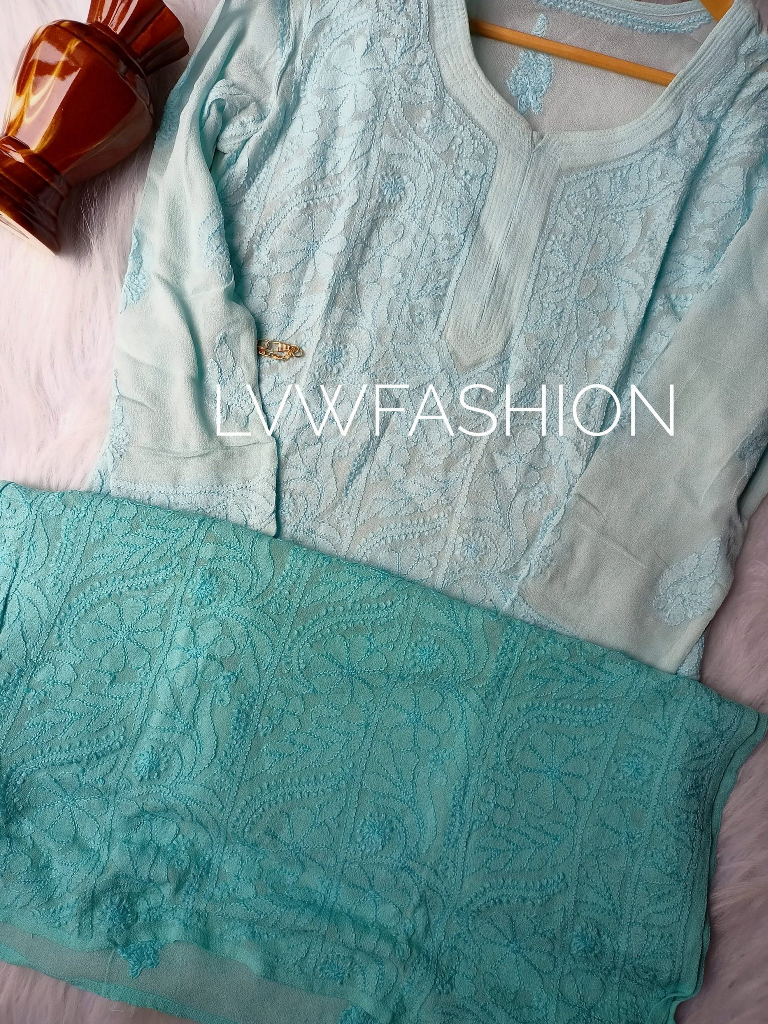 Premium Firozi Ombre Dyed Kurta With slip