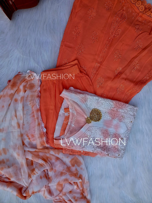 Premium Unique Dyed 3 piece set Of Chikankari