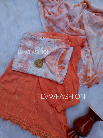 Premium Unique Dyed 3 piece set Of Chikankari