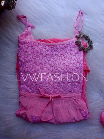 Beautiful Hot Pink Premium Georgette Straps Tunic