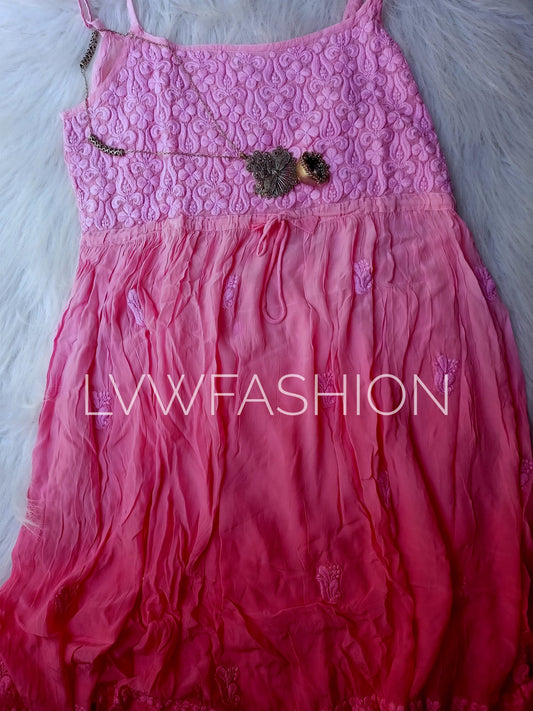 Beautiful Hot Pink Premium Georgette Straps Tunic