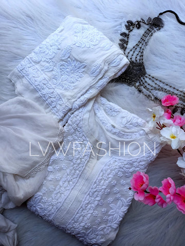 "Adya" Premium Georgette White Plazzos 3  piece Set
