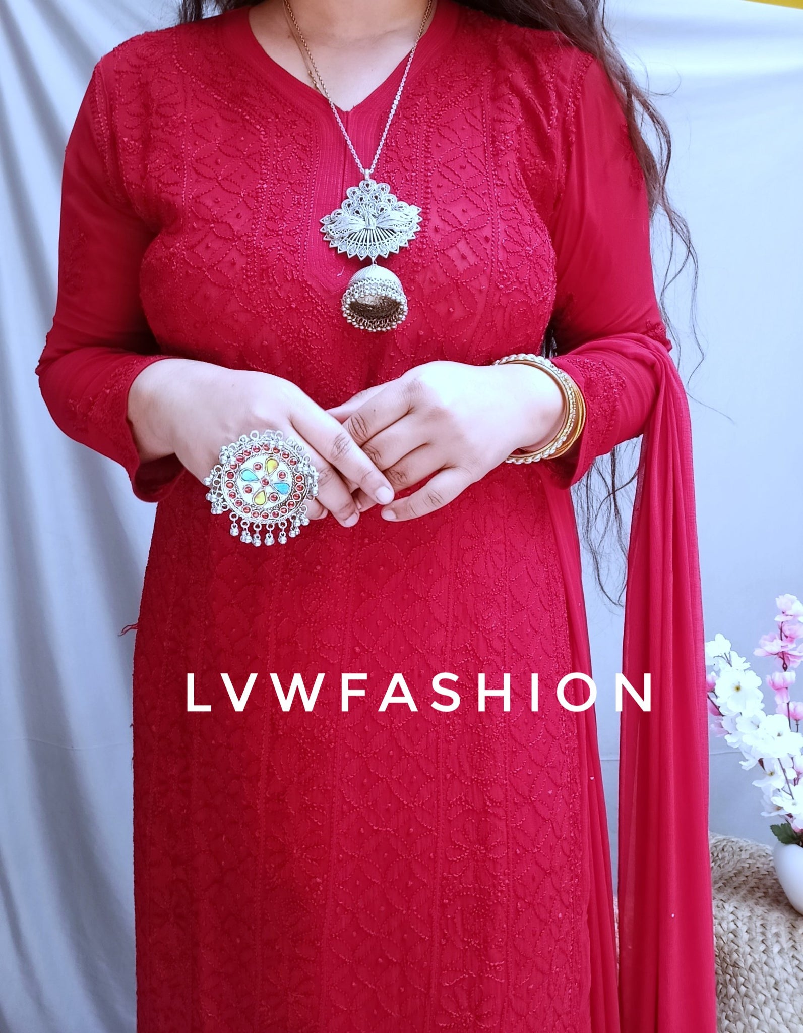 "MOH"Premium Georgette 3 piece set Resham Thread
