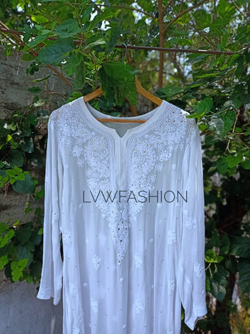 "Atiye" Premium Georgette Long white Kurta With Slip