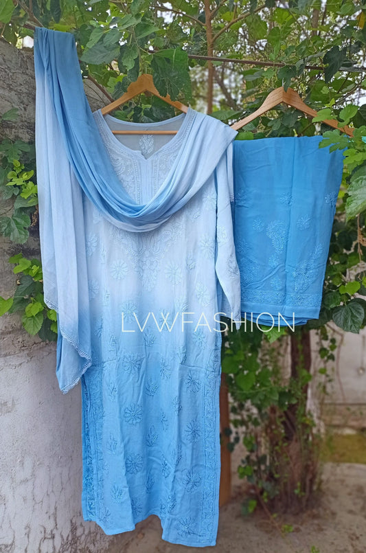 Beautiful Ice Blue Premium Georgette 3 piece set