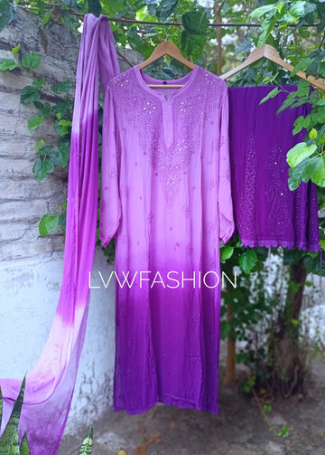 "Elif" Premium Georgette Long 3 Piece Ombre Set