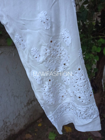 Ankle Straight Premium Georgette Chikankari Pant With Lining Attached
