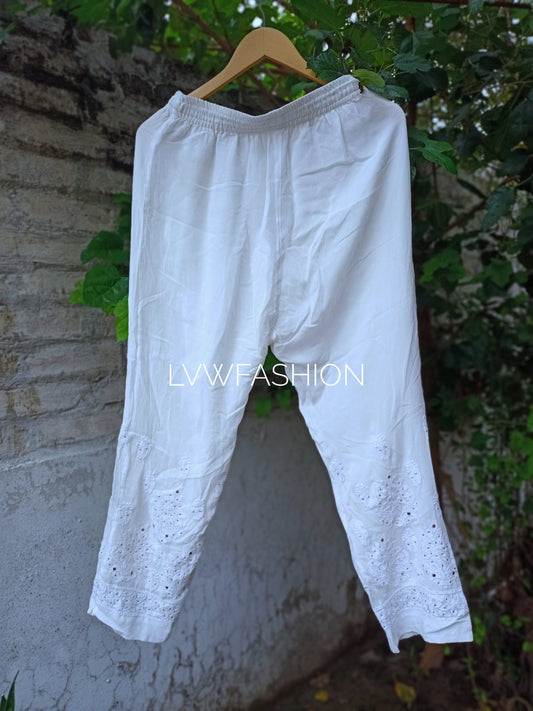 Ankle Straight Premium Georgette Chikankari Pant With Lining Attached