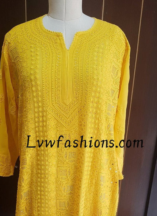 Premium Georgette Yellow Luxury Kurta With Slip