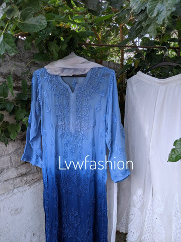 Adaya Blue & White  Premium Georgette 3 piece set