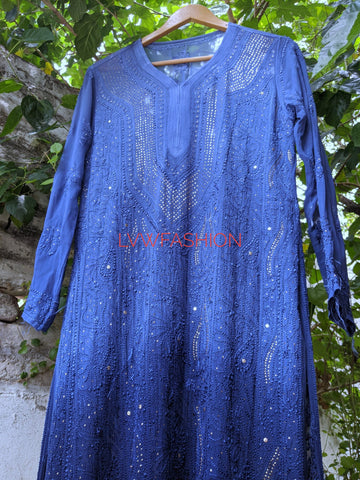 "Sonia" A Beautiful Greyish Blue Premium Georgette Long Kurta