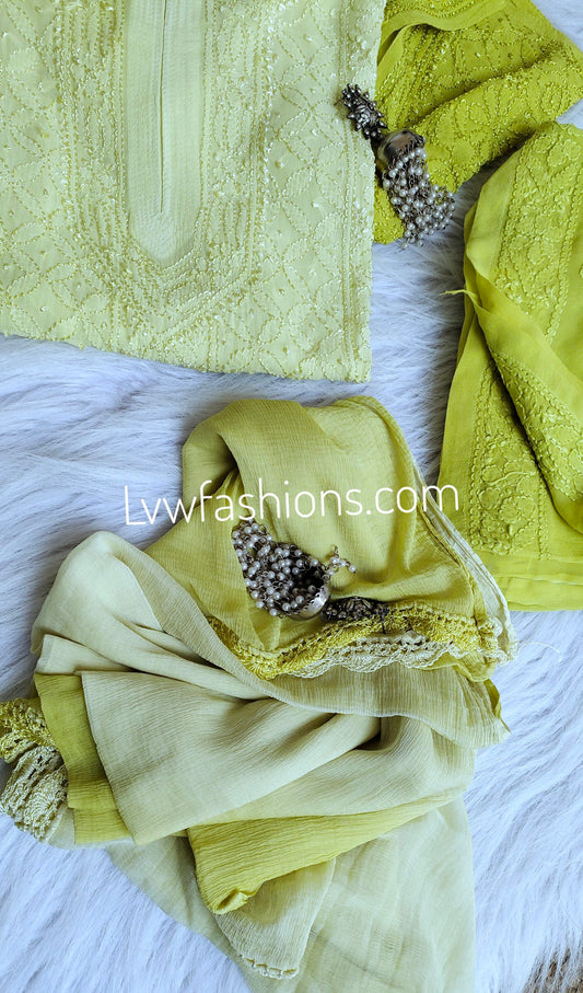 A L V I A  Ombre Shade Premium Georgette Resham 3 Piece Set