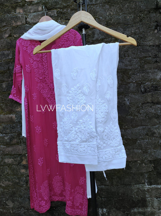 Premium Georgette Chikankari Pant Trouser With Lining Attached