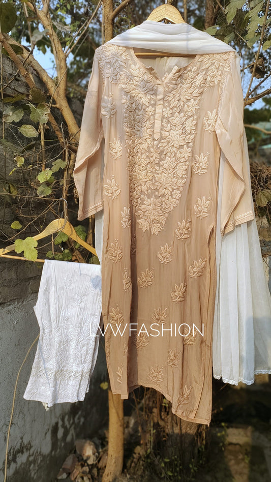 Neer Powder Brown Kurta Set Premium Crepe Silk