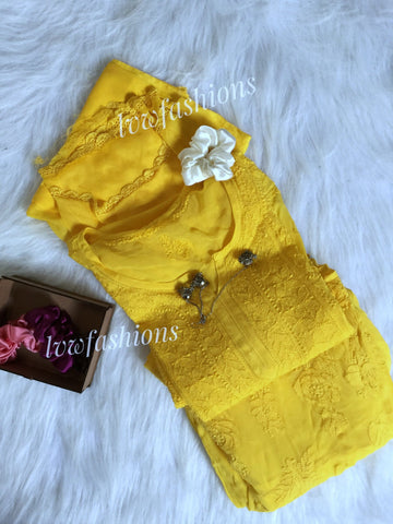 Premium Yellow Georgette 3 piece Set With Inner Include