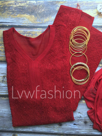 "MOH" Premium Georgette Resham Thread Kurta With Slip