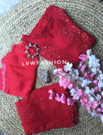 Beautiful Red Premium Georgette 3 Piece Set