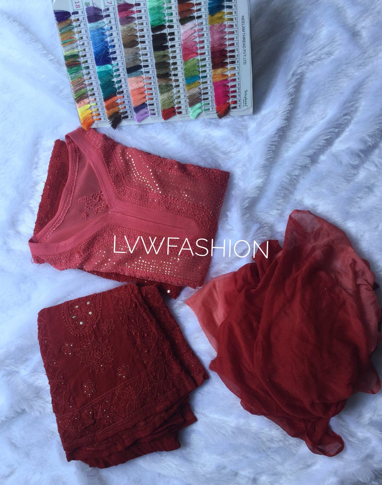 "Surkh" Premium Georgette Long 3 Piece Set