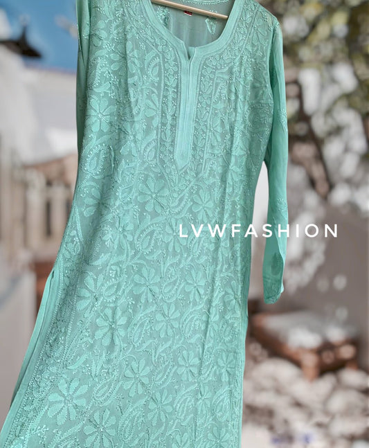 Beautiful Premium Georgette Sea Green Kurta with Lining