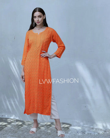 Premium Orange Georgette Long Kurta With Slip