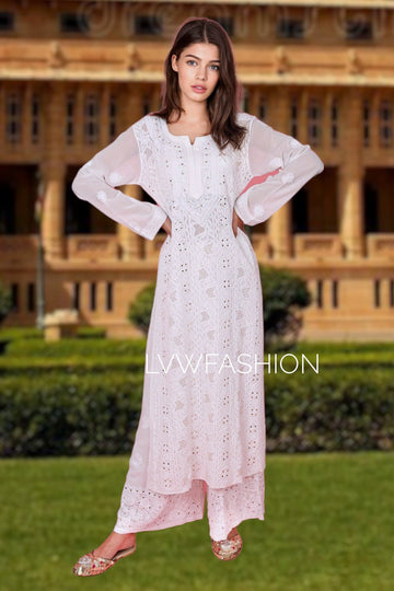 Beautiful Classic White Premium Georgette 2 Piece Set