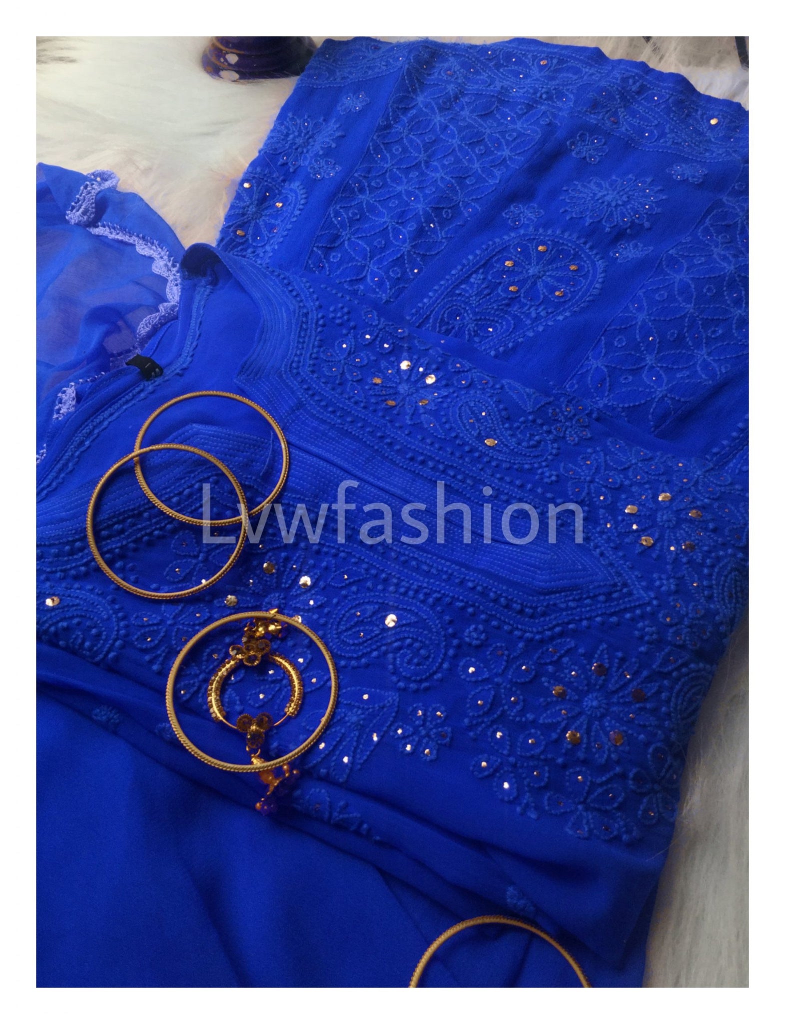 Premium Georgette BLUE 3 Piece set With Slip