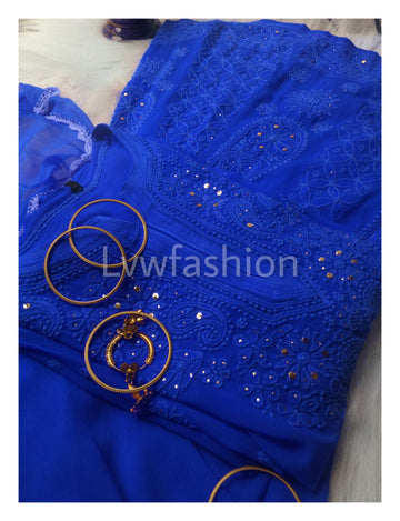 Premium Georgette BLUE 3 Piece set With Slip
