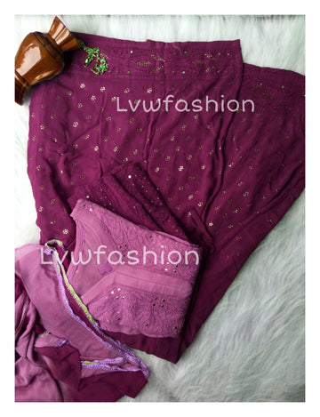 Premium Georgette Rani Pink 3 Piece set
