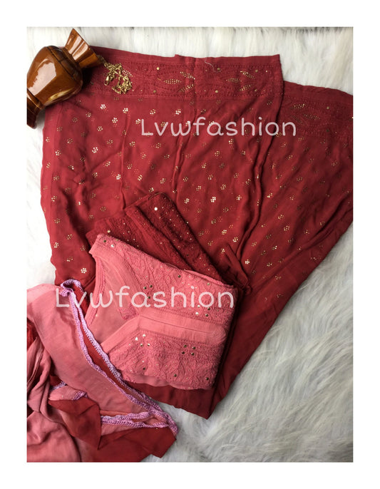Premium Georgette Unique designs Plazzos 3 piece set