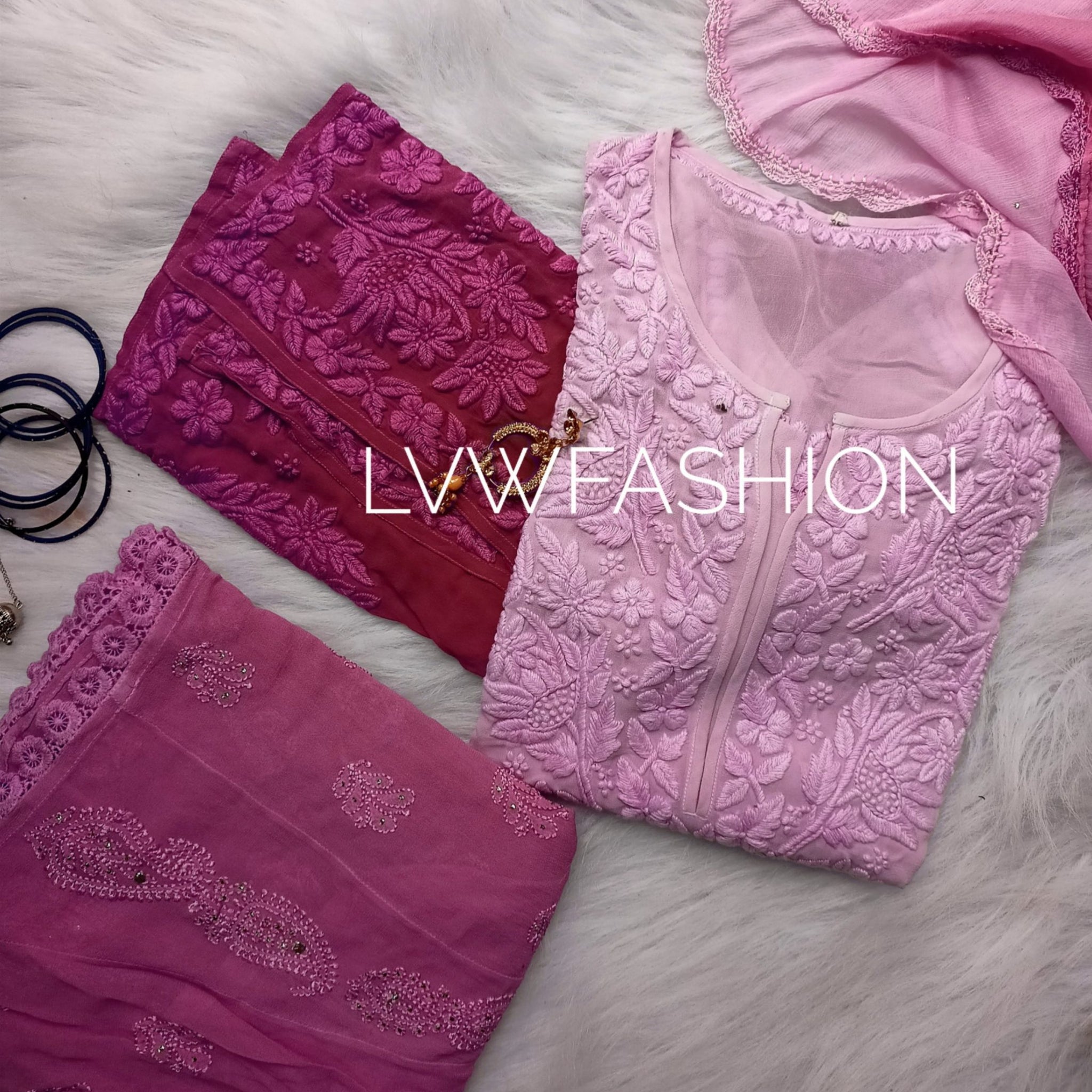 Premium Cherry Pink Ombre Dyed 3 piece set