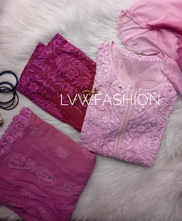 Premium Cherry Pink Ombre Dyed 3 piece set