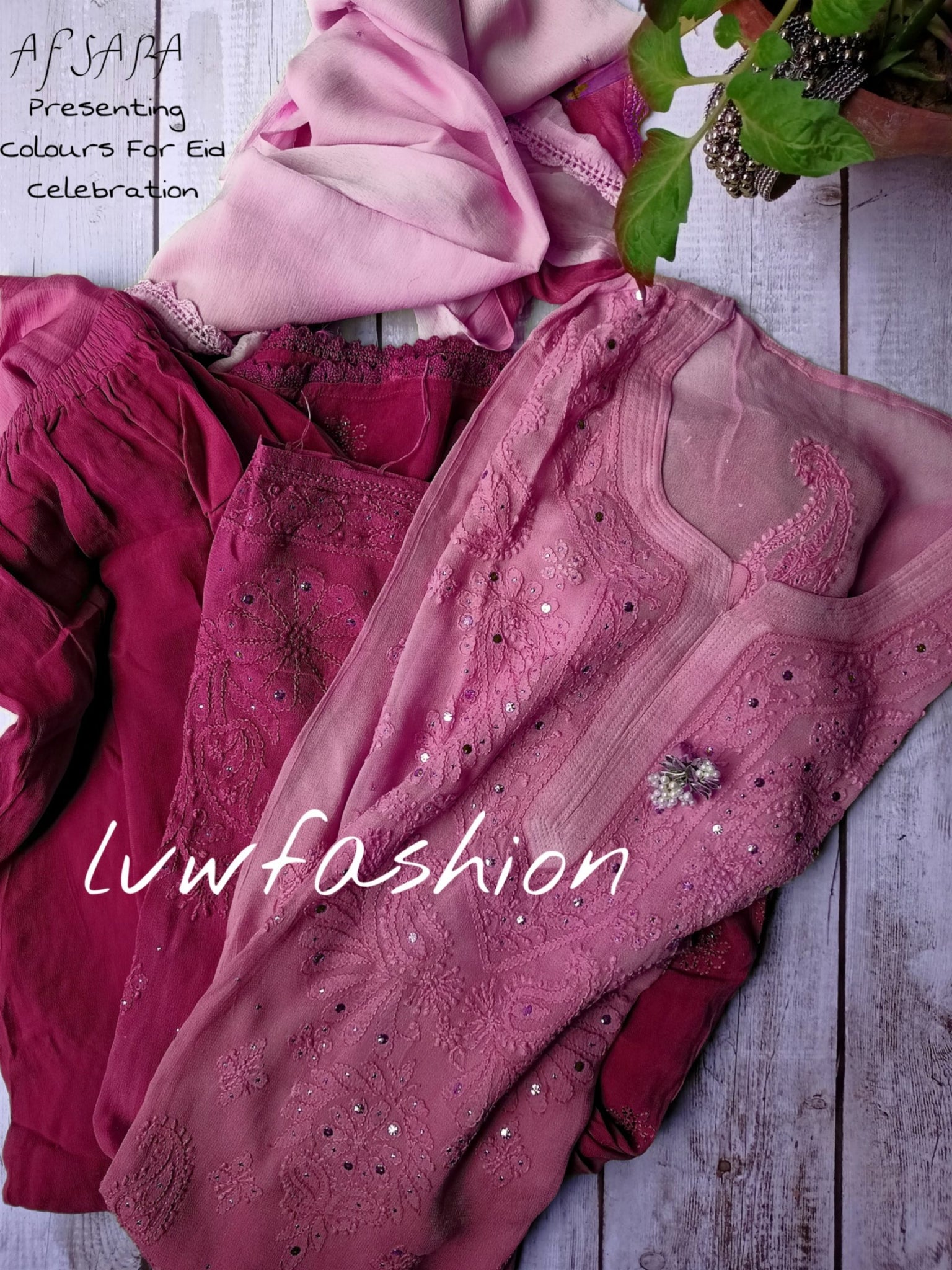 "AFSANA" French Pink Premium Georgette 3 piece set