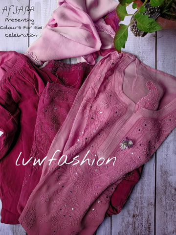 "AFSANA" French Pink Premium Georgette 3 piece set