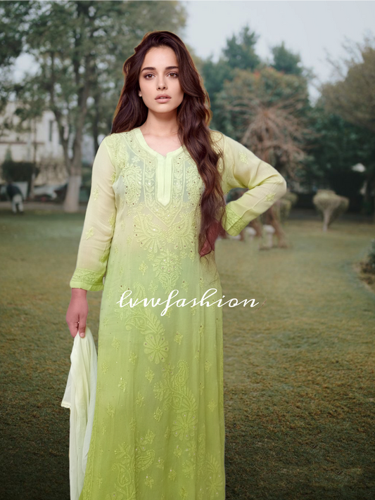 Chaand Eid Special Edit  Premium Georgette Green Beautiful Look 3 Piece set