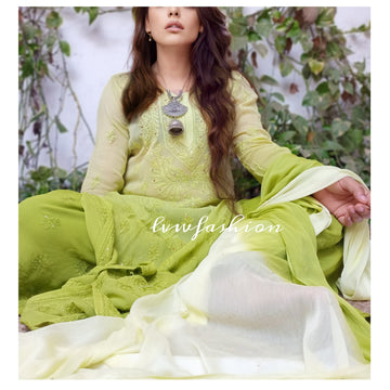 Chaand Eid Special Edit  Premium Georgette Green Beautiful Look 3 Piece set