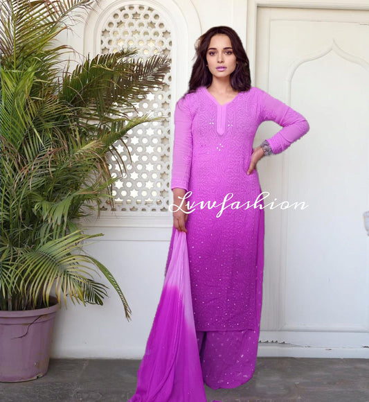 Beautiful Premium Georgette Violet Shaded 3 Piece Set