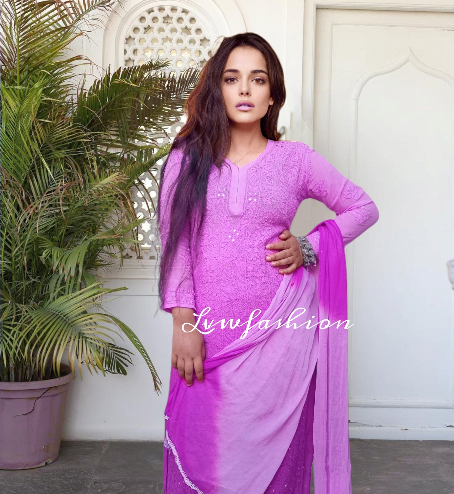 Beautiful Premium Georgette Violet Shaded 3 Piece Set