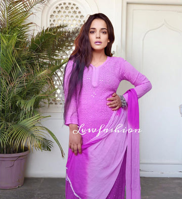 Beautiful Premium Georgette Violet Shaded 3 Piece Set