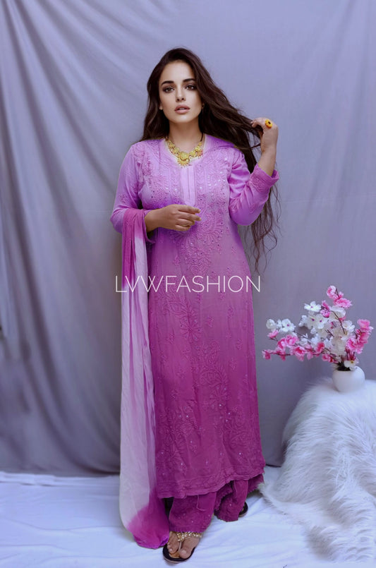 Rose Barry Ombre Premium Georgette 3 piece set(without mukaish)