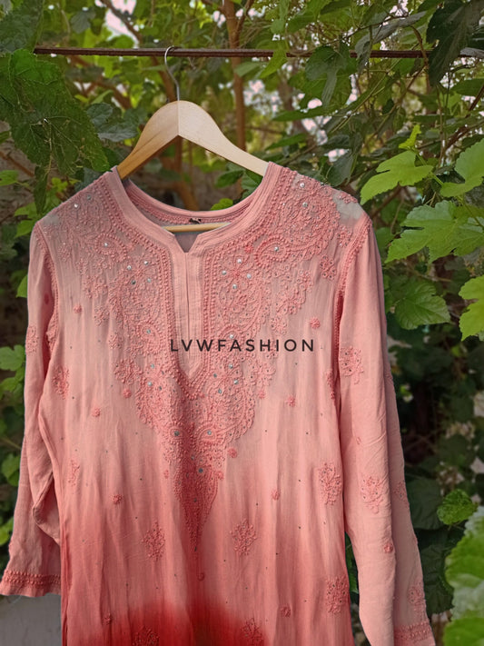 Ruby Red Premium Georgette Ombre Shaded Kurta With Slip