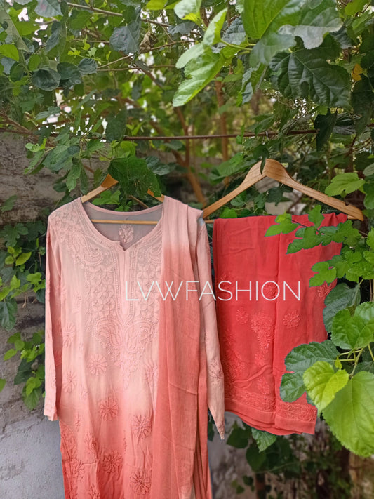 Peach Beauty Premium Georgette 3 Piece Resham Set