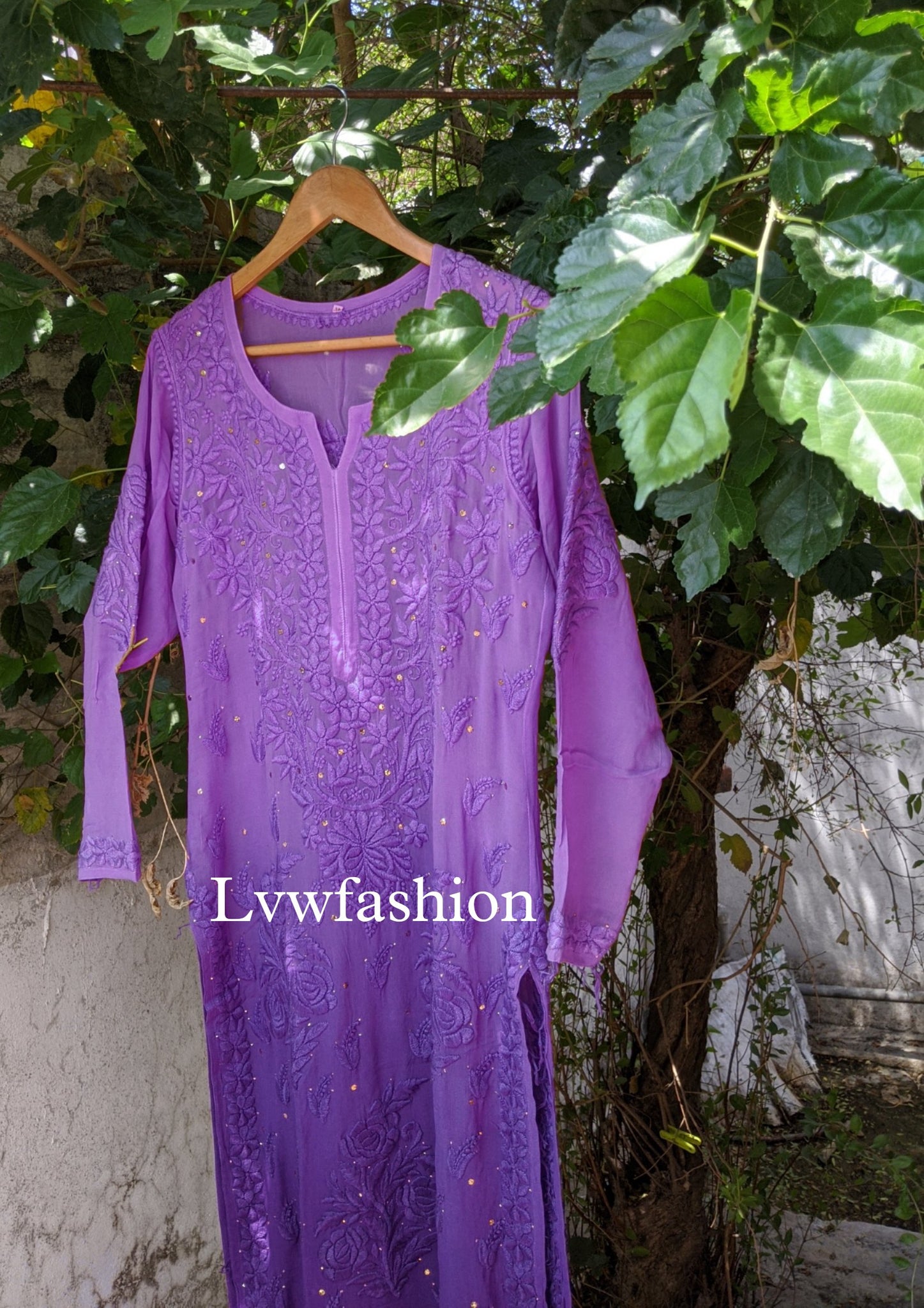 "Feriha" Royal Purple Premium Georgette Rose Embroidery  Long kurta