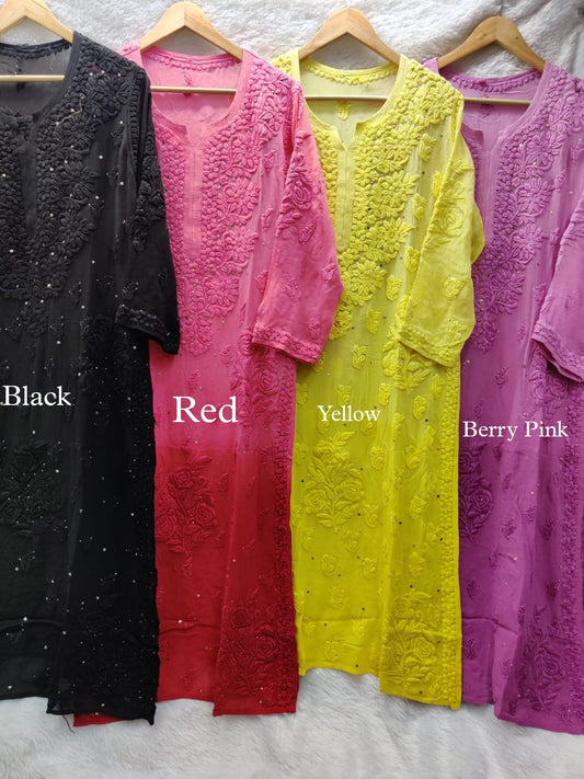 "Feriha Shades" Premium Georgette Rose Embroidery Chikankari & Mukiash Kurtas