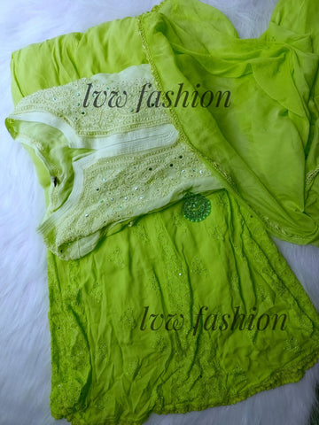 Premium Green Georgette 3 Piece Set With Inner