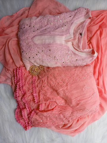 Premium Georgette 3 piece set Peach Ombre