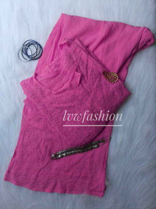 Beautiful Hot Pink Premium Georgette 3 Piece set