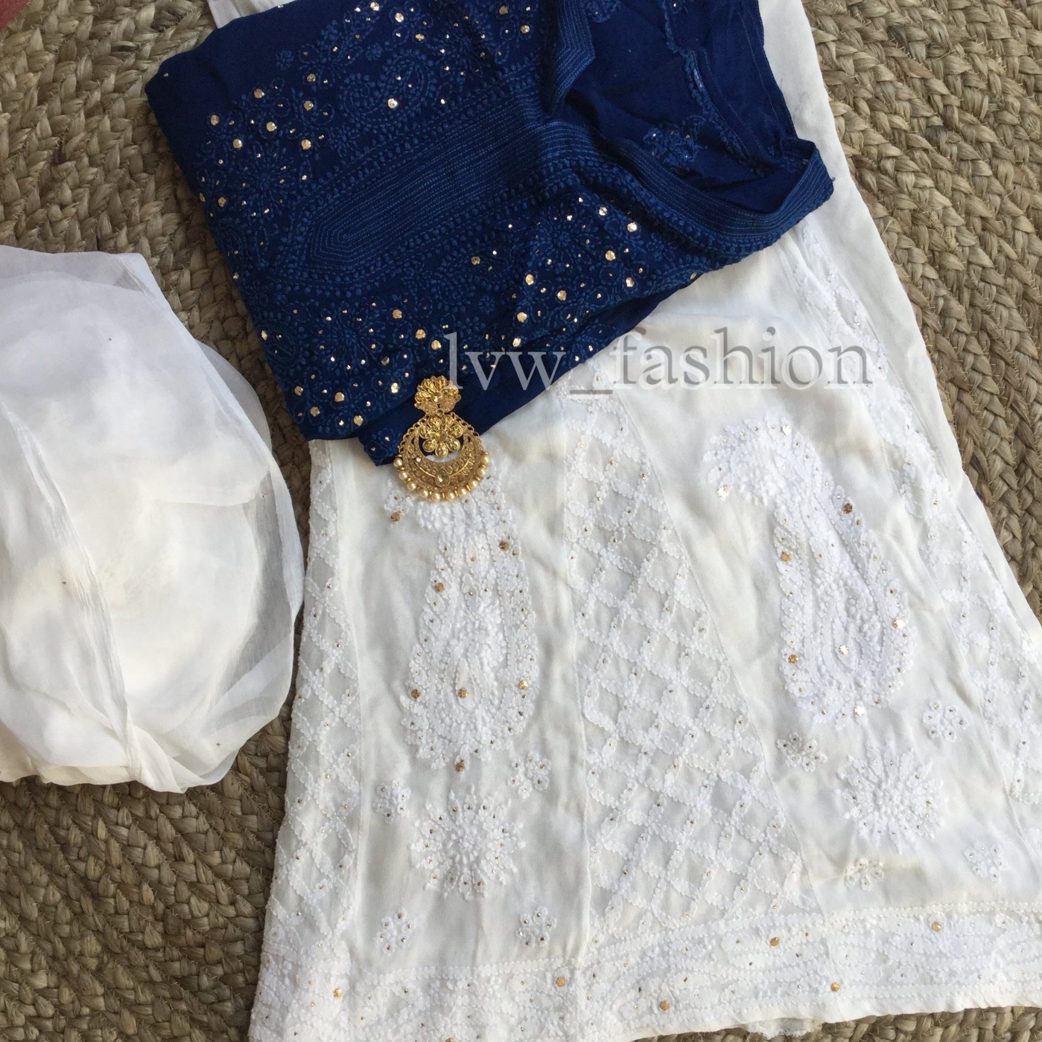 Premium Blue & White Combination kurta Set