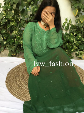 Beautiful Premium Georgette Green Ombre Dyed Kurta