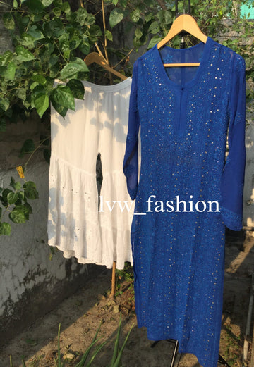 Beautiful Combination Of Blue & White Gharara Set